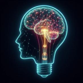 Grafika AI - ludzka głowa jako żarówka