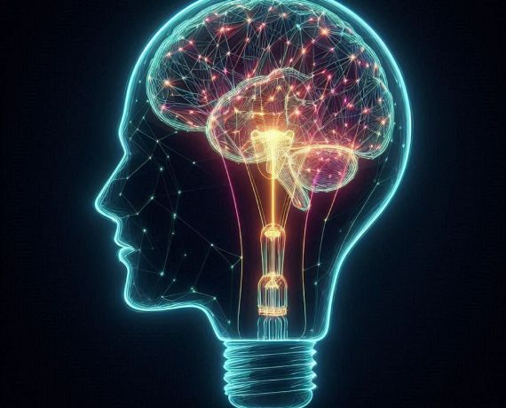 Grafika AI - ludzka głowa jako żarówka