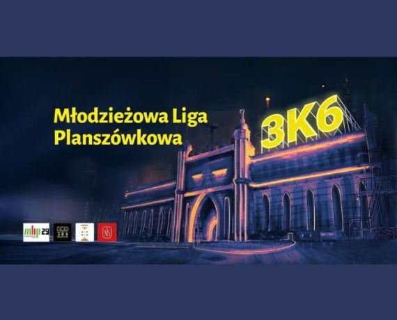 Grafika promująca turniej planszówek - na zdjęciu Zamek Lubelski w nocnej scenerii
