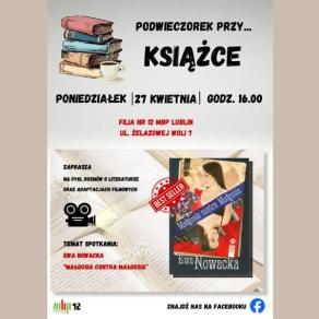 Podwieczorek przy książce - plakat z okładką książki "Małgosia contra Małgosia"