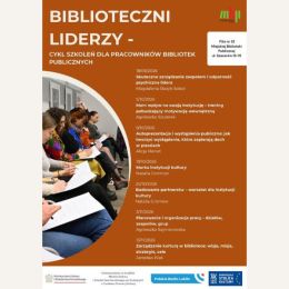 Plakat informujący o szkoleniach "Biblioteczni liderzy"