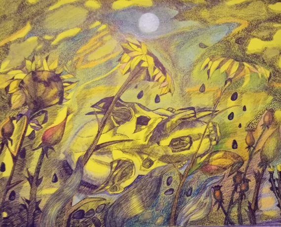 Żółto-brązowa kompozycja słoneczników na polu