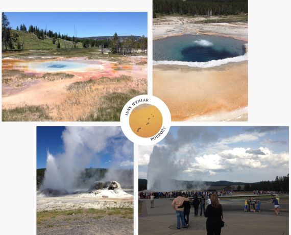 Cztery zdjecia Parku Yellowstone