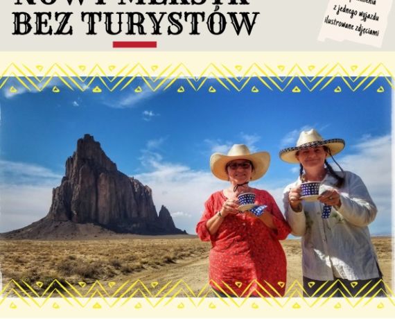 Fragment plakatu promującego spotkanie - na zdjęciu dwie kobiety w kapeluszach sombrero pozują z filiżankami w scenerii Nowego Meksyku