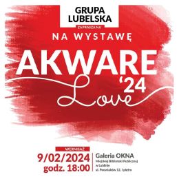 Na białym tle czerwona plama, na niej napis AKWARElove'24