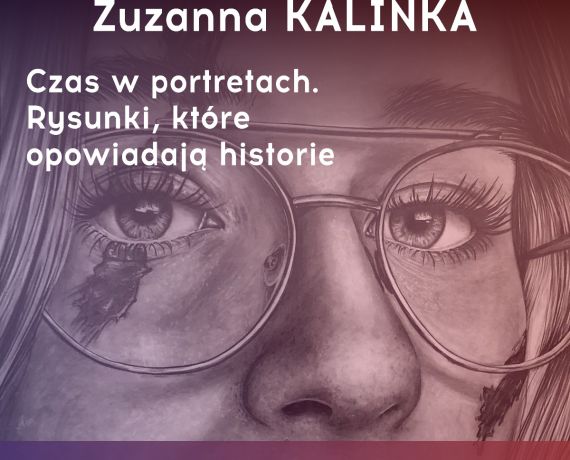 Fragment plakatu z ilustracją przedstawiającą kobiecą twarz w okularach