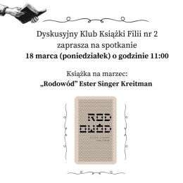 Fragment plakatu promującego spotkanie DKK - okładka książki "Rodowód"