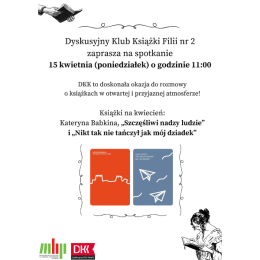 Plakat promujący spotkanie DKK w Filii nr 2 poświęcone twórczości Kateryny Babkiny