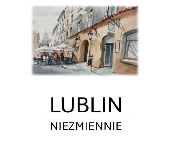 Akwarelowy pejzaż przedstawiający ulicę lubelskiego Starego Miasta