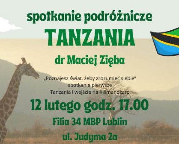 Grafika przedstawiająca afrykański pejzaż i flaga Tanzanii