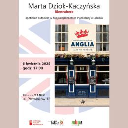 Plakat z okładką książki "Anglia. Czas na herbatę". W tle symbole brytyjskie.