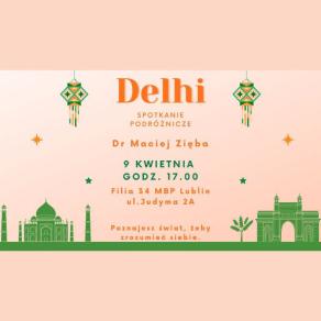 Grafika z hinduskimi akcentami promująca spotkanie podróżnicze wokół Delhi